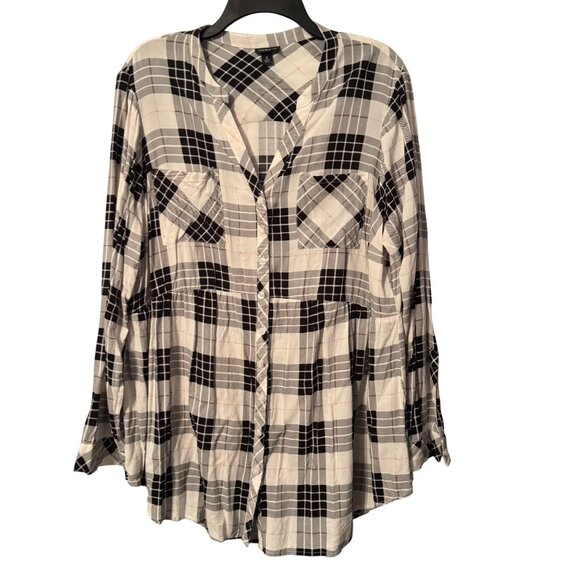 Torrid Womens Black & White Plaid Button-Down Long Sleeve Tunic Top Size 2X blou - Picture 1 of 12